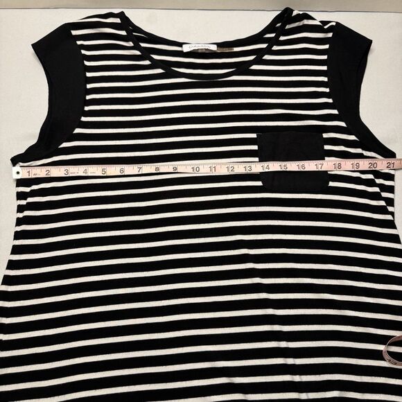 Calvin Klein Women’s XL Sleeveless Black White Striped Top Pocket Stretch - Picture 4 of 7